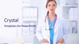 Presentation with doctor cartoon - Colorful slide deck enhanced with hospis - portrait of young woman doctor backdrop and a  colored foreground