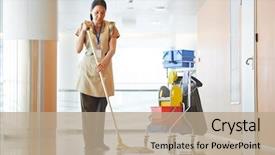  Presentation with cleaning - PPT theme having hospital - adult cleaner maid woman background and a coral colored foreground