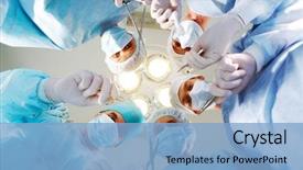  Presentation with medical instruments - Cool new PPT theme with hospital - below view of surgeons holding backdrop and a light blue colored foreground
