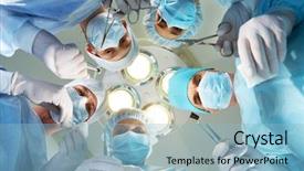  Presentation with medical instruments - Beautiful presentation design featuring hospital - below view of surgeons holding backdrop and a light blue colored foreground