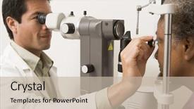  Presentation with eye doctor - PPT layouts with doctor checking patient's eyes background and a mint green colored foreground