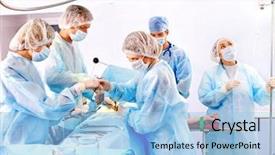  Presentation with operating room - Colorful slide set enhanced with hospital - group people surgeon at work backdrop and a light blue colored foreground