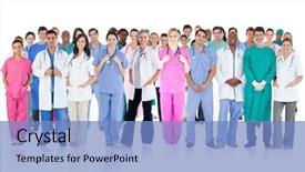  Presentation with hospital - Colorful presentation enhanced with hospital - happy team of smiling doctors backdrop and a teal colored foreground