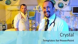  Presentation with emergency medical - Presentation design enhanced with medical doctors at hospital's background and a arctic colored foreground