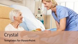  Presentation with female hospital patient - Theme enhanced with hospital - nurse serving meal to senior background and a coral colored foreground