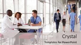  Presentation with healthcare workers - Amazing theme having hospital - three healthcare workers talking backdrop and a light gray colored foreground