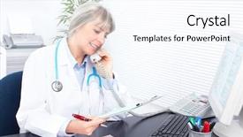 Presentation with doctor office - Amazing PPT layouts having hospital administration - medical doctor woman calling backdrop and a pink colored foreground