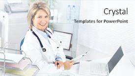  Presentation with doctor office - Presentation theme enhanced with hospital administration - medical doctor woman background and a sky blue colored foreground