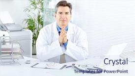  Presentation with medical laptop - PPT layouts featuring hospital administration - medical doctor working with laptop background and a  colored foreground