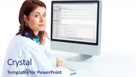  Presentation with medical smiling doctor - Amazing slide deck having hospital administration - smiling medical doctor woman backdrop and a sky blue colored foreground