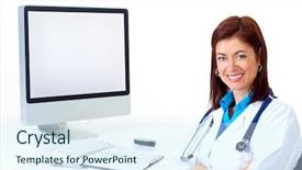  Presentation with medical smiling doctor - Audience pleasing presentation theme consisting of hospital administration - smiling medical doctor woman backdrop and a sky blue colored foreground
