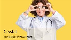  Presentation with eyes - PPT layouts enhanced with hospital alarms - middle ager senior doctor woman background and a  colored foreground