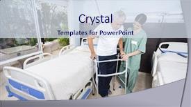  Presentation with walker - Slide deck enhanced with hospital aptient - caretaker helping senior patient background and a sky blue colored foreground