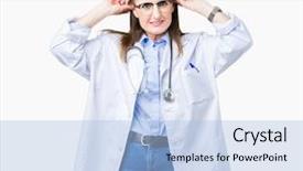  Presentation with medical ear nose throat vertigo - Audience pleasing presentation consisting of hospital audit people - middle age mature doctor woman backdrop and a  colored foreground