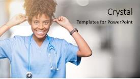  Presentation with african american presenter - Audience pleasing slide set consisting of hospital audit people - young african american doctor woman backdrop and a light gray colored foreground