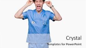  Presentation with medical protective wears - Slide set consisting of hospital audit people - young doctor wearing medical uniform background and a white colored foreground