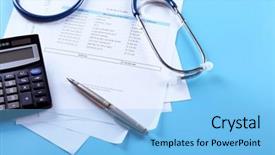  Presentation with workplace - Slides consisting of hospital bill - doctor workplace close up background and a light blue colored foreground