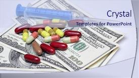  Presentation with health cost - Beautiful presentation theme featuring hospital bill - high cost of medicine backdrop and a sky blue colored foreground