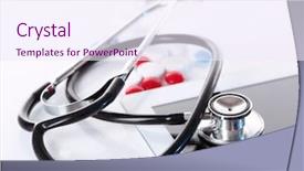  Presentation with pills - Slide deck having hospital bill - stethoscope pills pc tablet background and a sky blue colored foreground