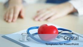  Presentation with clipboard stethoscope - Audience pleasing PPT theme consisting of hospital blurred - clipboard stethoscope and red plastic backdrop and a light blue colored foreground
