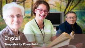  Presentation with nurse - Presentation consisting of hospital books - nurse reading book to elderly background and a tawny brown colored foreground
