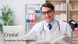  Presentation with medical education - Theme featuring hospital books - young doctor studying medical education background and a light gray colored foreground