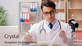  Presentation with medical education - PPT layouts with hospital books - young doctor studying medical education background and a soft green colored foreground