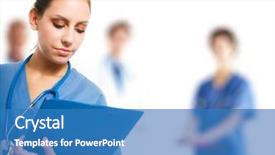  Presentation with nurse team - Theme with hospital care - portrait of a young beautiful background and a teal colored foreground