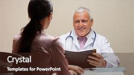  Presentation with medical smiling doctor - Presentation theme enhanced with medical gyn - senior male doctor with book background and a wine colored foreground