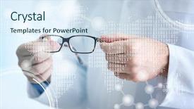  Presentation with ophthalmologist - Beautiful presentation theme featuring hospital code - doctor holding glasses closeup ophthalmologist backdrop and a sky blue colored foreground