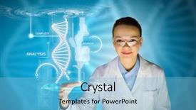  Presentation with dna molecule - PPT layouts consisting of hospital code - woman scientist touching dna molecule background and a light blue colored foreground