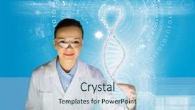 Presentation with dna molecule - PPT theme featuring hospital code - woman scientist touching dna molecule background and a light blue colored foreground