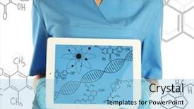  Presentation with dna molecule - Audience pleasing slide deck consisting of hospital code - young doctor holding tablet-pc backdrop and a light blue colored foreground