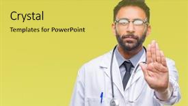  Presentation with hand palm - Amazing slide deck having hospital denials - adult hispanic doctor man backdrop and a  colored foreground