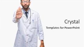  Presentation with hand palm - Audience pleasing slides consisting of hospital denials - adult hispanic doctor man backdrop and a  colored foreground