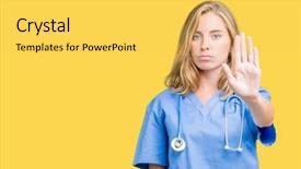  Presentation with medical amputation hand amputated - Cool new PPT theme with hospital denials - beautiful young doctor woman wearing backdrop and a yellow colored foreground