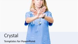  Presentation with medical sign - Theme enhanced with hospital denials - beautiful young doctor woman wearing background and a light blue colored foreground