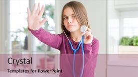  Presentation with medical sign - Amazing presentation theme having hospital denials - beautiful young girl kid checking backdrop and a coral colored foreground
