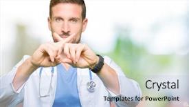  Presentation with medical sign - Presentation design consisting of hospital denials - handsome doctor man wearing medical background and a light blue colored foreground