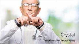  Presentation with medical sign - Presentation theme with hospital denials - handsome senior doctor man wearing background and a  colored foreground