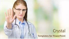  Presentation with medical robot hand and doctor - Beautiful presentation theme featuring hospital denials - middle age mature doctor woman backdrop and a  colored foreground