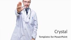  Presentation with medical robot hand and doctor - Amazing PPT layouts having hospital denials - middle age senior hoary doctor backdrop and a  colored foreground