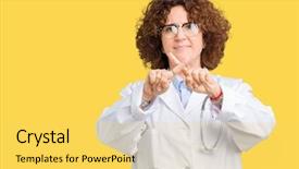  Presentation with middle ages - Beautiful PPT theme featuring hospital denials - middle ager senior doctor woman backdrop and a  colored foreground