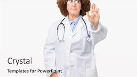  Presentation with middle ages portrait - PPT layouts with hospital denials - middle ager senior doctor woman background and a white colored foreground