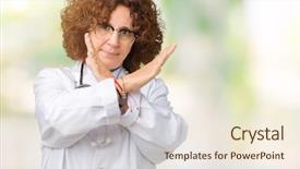  Presentation with middle ages portrait - Amazing PPT theme having hospital denials - middle ager senior doctor woman backdrop and a  colored foreground