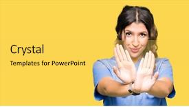  Presentation with medical sign - Presentation enhanced with hospital denials - young adult doctor woman wearing background and a  colored foreground