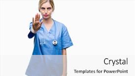  Presentation with hand surgeon - PPT theme having hospital denials - young beautiful blonde doctor surgeon background and a white colored foreground