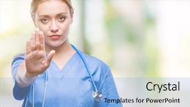  Presentation with hand surgeon - Amazing PPT theme having hospital denials - young blonde surgeon doctor woman backdrop and a  colored foreground