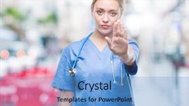  Presentation with hand surgeon - PPT theme with hospital denials - young blonde surgeon doctor woman background and a  colored foreground