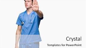  Presentation with medical hand - Cool new slide set with hospital denials - young doctor wearing medical uniform backdrop and a white colored foreground